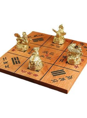 桃木八卦铜四大神兽摆件