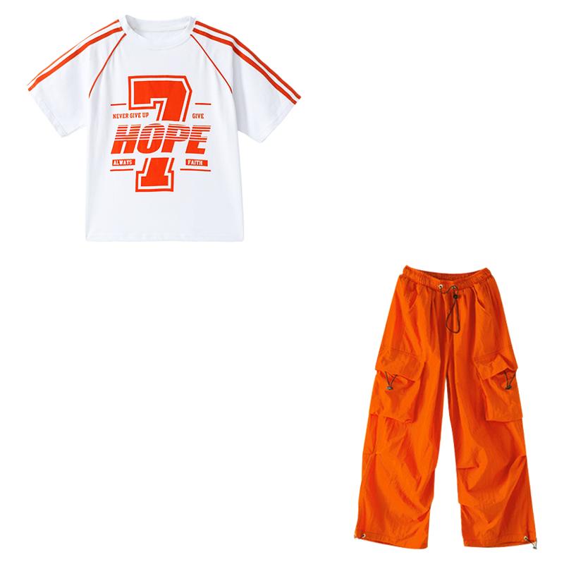 儿童街舞潮服男童嘻哈hiphop演出服春秋女童爵士舞宽松短袖套装