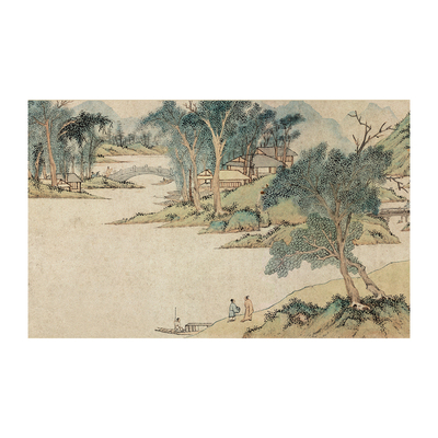 浒溪草堂图山水风景画宋代美学客厅装饰画办公室背景墙贴自粘壁画