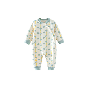 妙贝亲90-100码宝宝连体衣秋冬保暖歪襟护肚爬服夹棉春秋哈衣睡衣