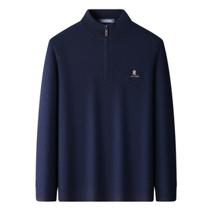 [100%羊毛]梦特娇男士纯羊毛衫冬季半高领拉链休闲毛衣加厚保暖J