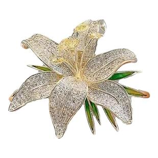 胸针女精致奢华绽放百合花胸针镶钻轻奢百搭领针时尚配饰防走光扣