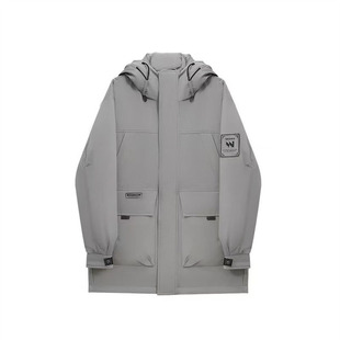 HX狐轩男装秋冬新品中长款连帽羽绒服韩版帅气时尚休闲外套白鹅绒