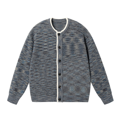 JHYQ美式复古撞色条纹翻领毛衣男秋冬宽松慵懒风针织衫加厚外套