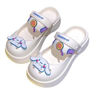 细细条 可爱厚底亲子玛丽珍半拖鞋三丽鸥玉桂狗夏季百搭洞洞鞋女