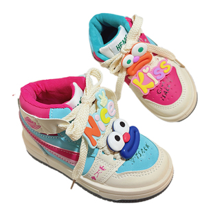 超火彩色鸳鸯鞋多巴胺男款儿童女款女童皮面冬季板鞋高帮低帮女鞋