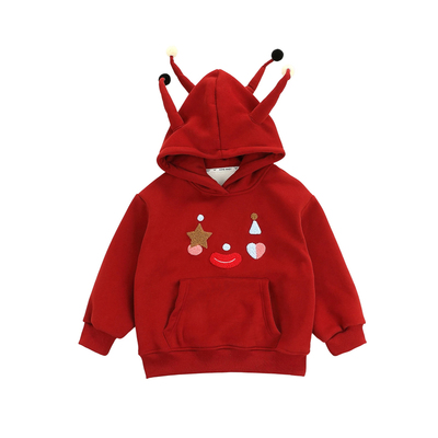 男童加绒红色卫衣2025秋冬装新款洋气儿童冬季加厚上衣宝宝新年服