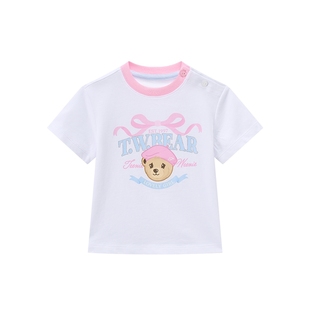 TeenieWeenie Kids小熊童装25年款女宝宝肩开扣印花短袖T恤打底衫