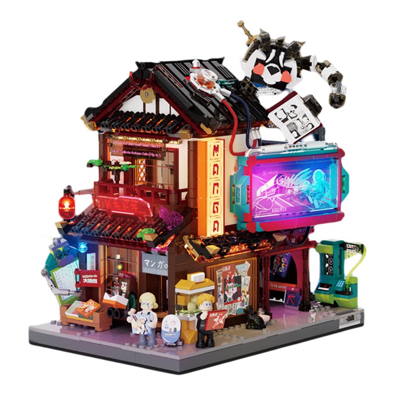 Lumibricks灯搭赛博朋克系列漫画店街景积木玩具拼搭桌面摆件礼物