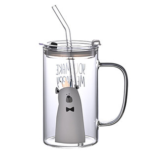 玻璃杯大容量600ml高颜值ins带盖吸管杯耐高温女生办公室家用水杯