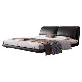 格调宣言大象耳朵裙边真皮悬浮床带灯意式主卧婚床现代简约软包床