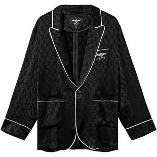 BOYLONDON开衫情侣款西装外套提花潮流衬衫翻驳领休闲上衣N41000