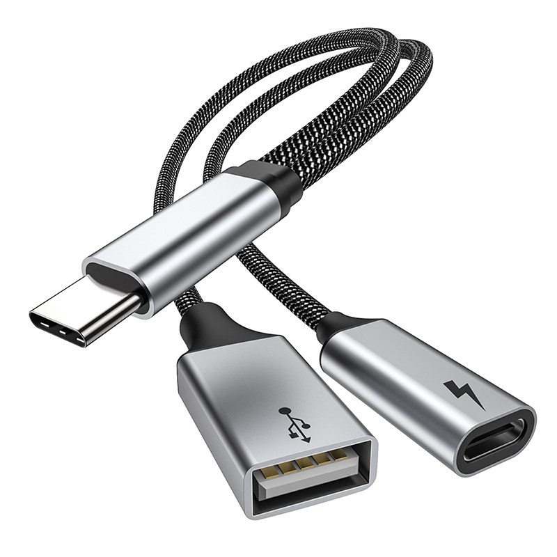 type-C手机平板转USB充电OTG一分二转换器支持Google TV拓展U盘