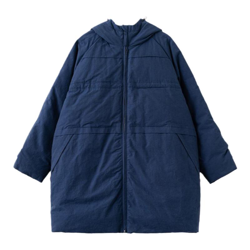 梭家｜蓝色电影｜简约通勤新雪丽棉高效保暖蓝色中长款连帽棉服