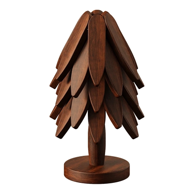 圣诞树实木隔热餐垫杯垫