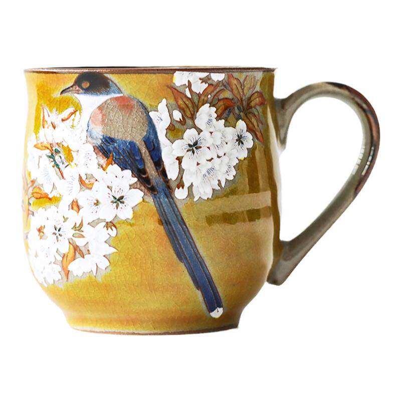 代购日本进口九谷烧山樱鸟雀系列日式田园风水杯茶杯咖啡杯子壶