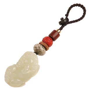 天然和田玉石招财貔貅汽车钥匙扣挂件转运平安男女挂饰品吊坠绳链