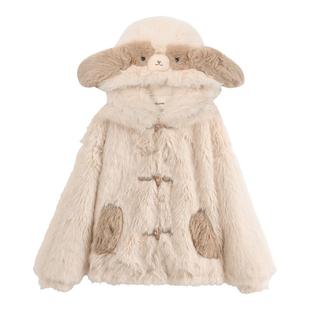 森女部落甜美风可爱小狗设计感连帽绒衫2026新款百搭宽松上衣秋季