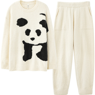 熊猫睡衣女秋冬款半边绒抗静电