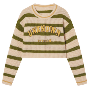 EPTISON毛衣女2025秋季新款美式复古撞色条纹短款宽松针织上衣