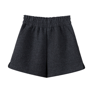 毛呢短裤女2025新款冬季松紧高腰显瘦加厚a字版加绒打底阔腿靴裤