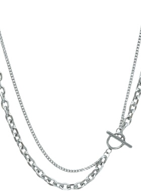 双层粗细挂件嘻哈风情侣锁骨链