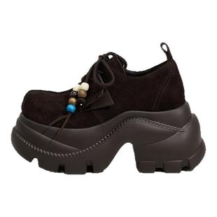 ZFCQ香港厚底内增高松糕乐福鞋女款真皮2026春秋小个子高跟单鞋潮