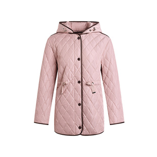 黛玛诗2025年冬季新款连帽菱形格棉服女休闲通勤轻薄保暖上衣棉衣