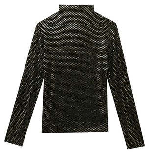 高领加绒打底衫女秋冬欧货重工亮片上衣紧身内搭长袖T恤洋气小衫