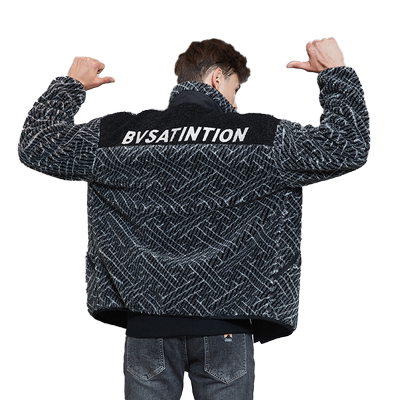 古鲨黑白纹理羊毛夹克外套