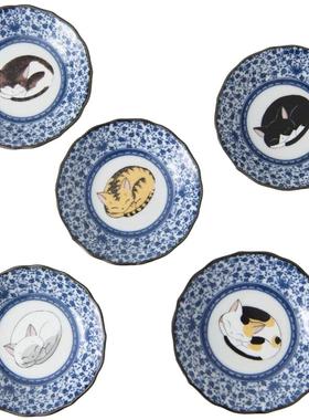 日本九谷烧手工制陶瓷碟子五件套