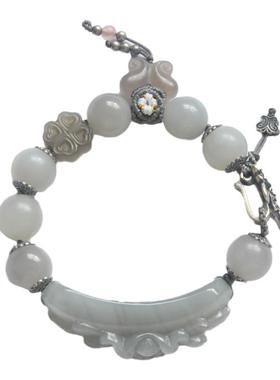 原创设计天然烟紫和田玉手牌手串