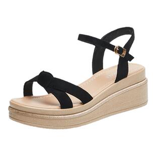 达芙妮黑色厚底坡跟凉鞋女款夏季2026新款小个子配裙子增高妈妈鞋