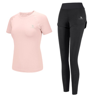 骆驼瑜伽服女套装春夏健身服时尚运动服跑步服户外晨跑短袖两件套
