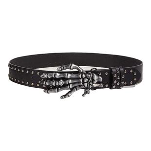 Y2K辣妹骷髅头皮带甜酷朋克街头装饰铆钉腰带亚文化男女牛仔裤带