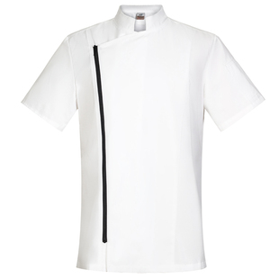 酒店高端拉链厨师长工作服白色纯棉长袖饭店西餐行政总厨夏季定制