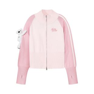 NOISY TEDDY25秋季新款时尚甜美拼色女士可爱立体熊长袖开衫毛衫