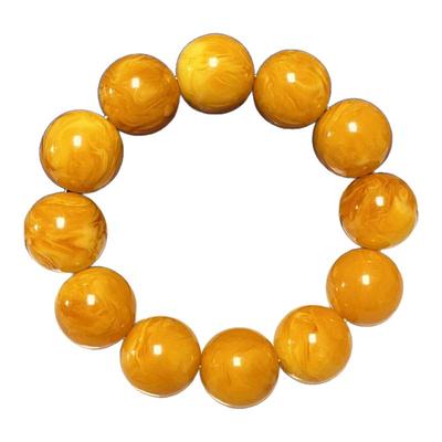 天然蜜蜡手串鸡油黄飘花保真