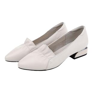 小码单鞋女313233粗跟小个子女鞋真皮软底皮鞋春秋尖头低跟平底鞋