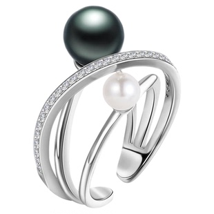 海蒂珠宝 耀环 4.5-9mm海水akoya珍珠深海大溪地双珠戒指S925银◇