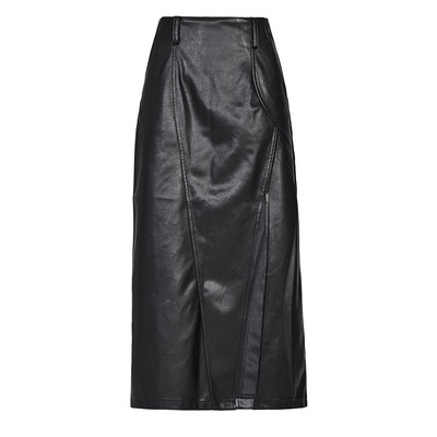 朋克开叉皮半身裙高腰