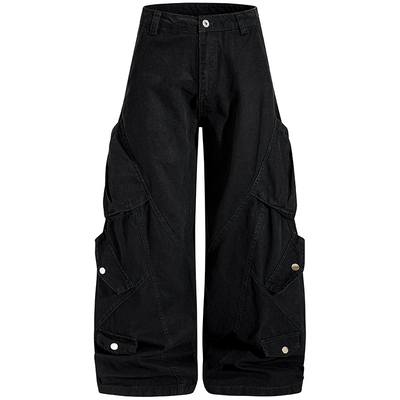 原创美式解构拼接水洗弯刀休闲裤