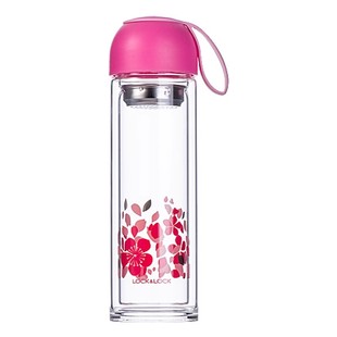 乐扣乐扣双层高硼玻璃水杯便携创意带盖办公杯子茶杯情侣杯350ml