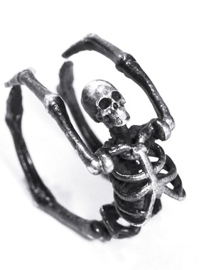 全身骨架骷髅戒指s925摇滚首饰品