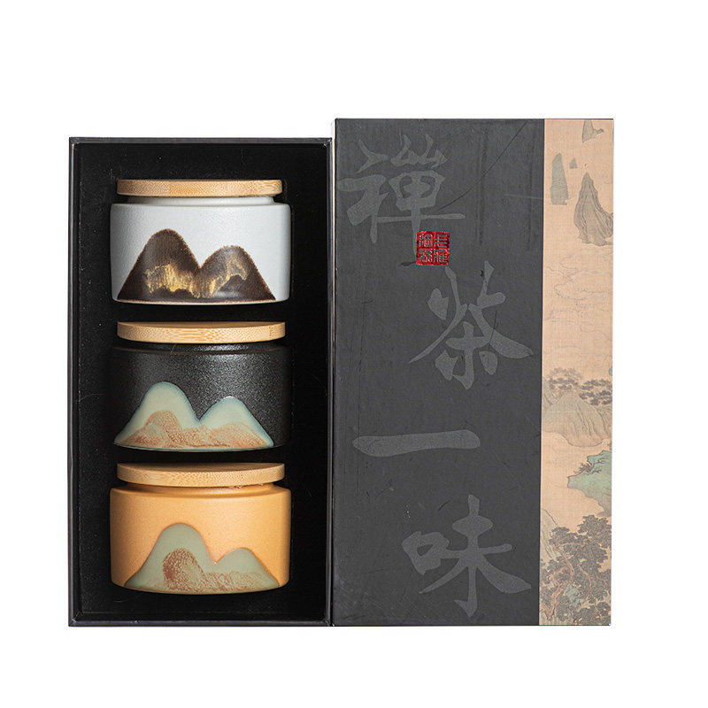 釉画彩茶叶罐戈雅粗陶中国风礼盒