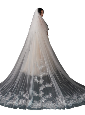 月下相恋新娘结婚主婚纱头纱白色超仙复古拍照道具简约大拖尾头纱