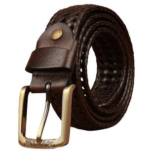 啄木鸟编织皮带男真皮腰带女针扣牛皮休闲简约百搭手工编制潮