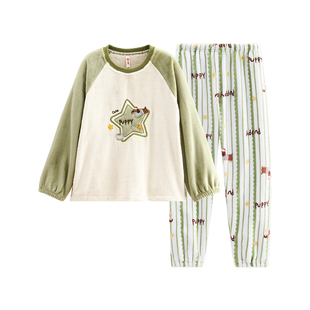 芬腾女士珊瑚绒睡衣秋冬季加绒加厚套装女款可爱休闲抗静电家居服