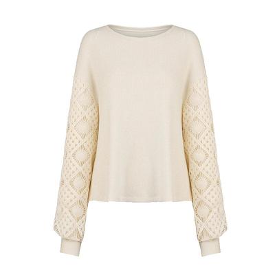 sdeer圣迪奥女装25年新品罗纹圆领镂空钩花宽松上衣S253Z2236