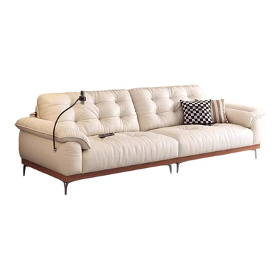 中古风客厅实木沙发复古头层牛皮2026新款小户型直排黑色真皮沙发